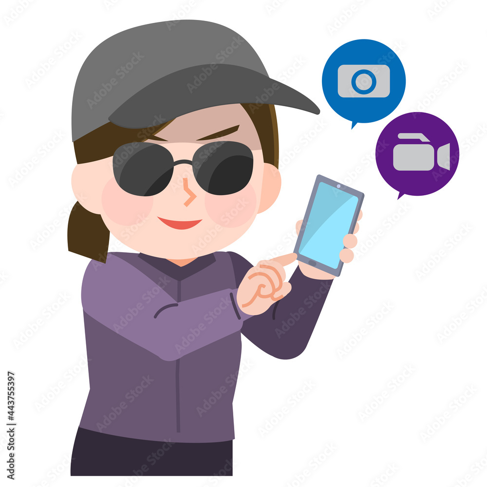 スマートフォンカメラで隠し撮りする怪しい女性 イラスト Stock Vector Adobe Stock