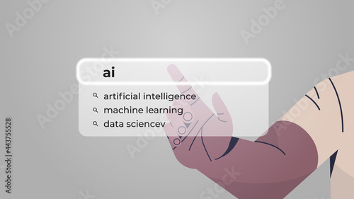 human hand choosing ai in search bar on virtual screen artificial intelligence internet networking