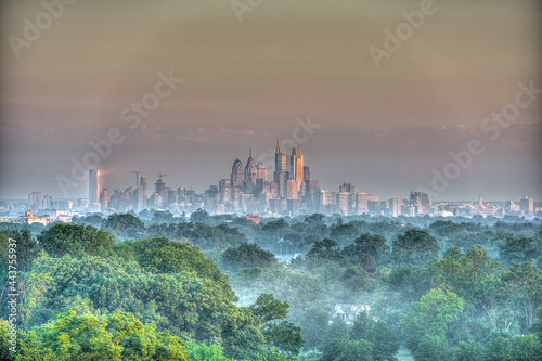 City of Philadelphia in Early Morning Mist and Fog