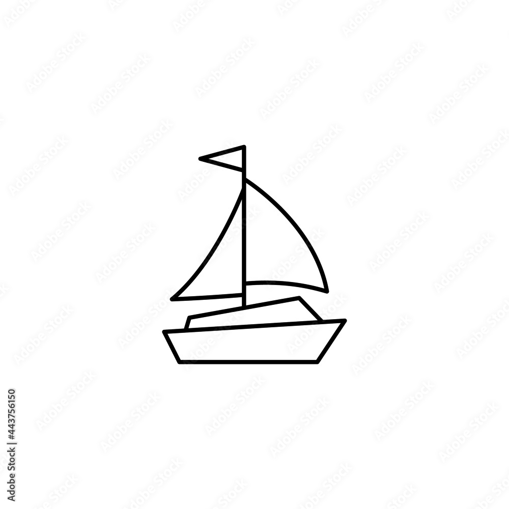 Boat, ship, yacht icon in flat black line style, isolated on white background 