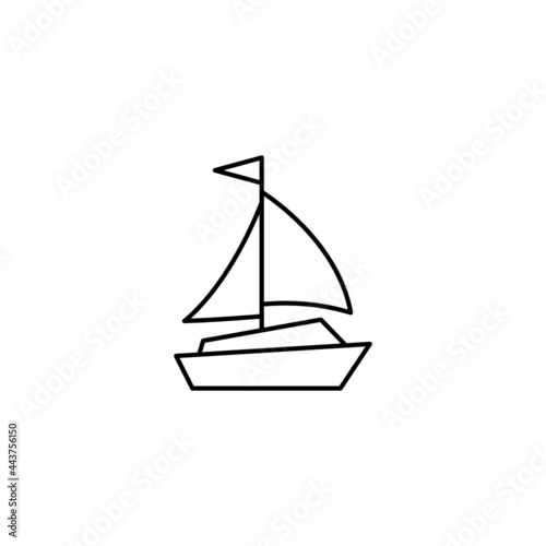 Boat, ship, yacht icon in flat black line style, isolated on white background 