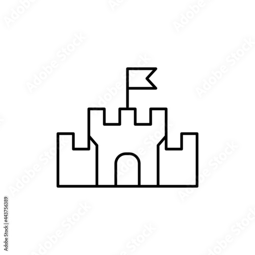 Sand castle icon in flat black line style, isolated on white background 
