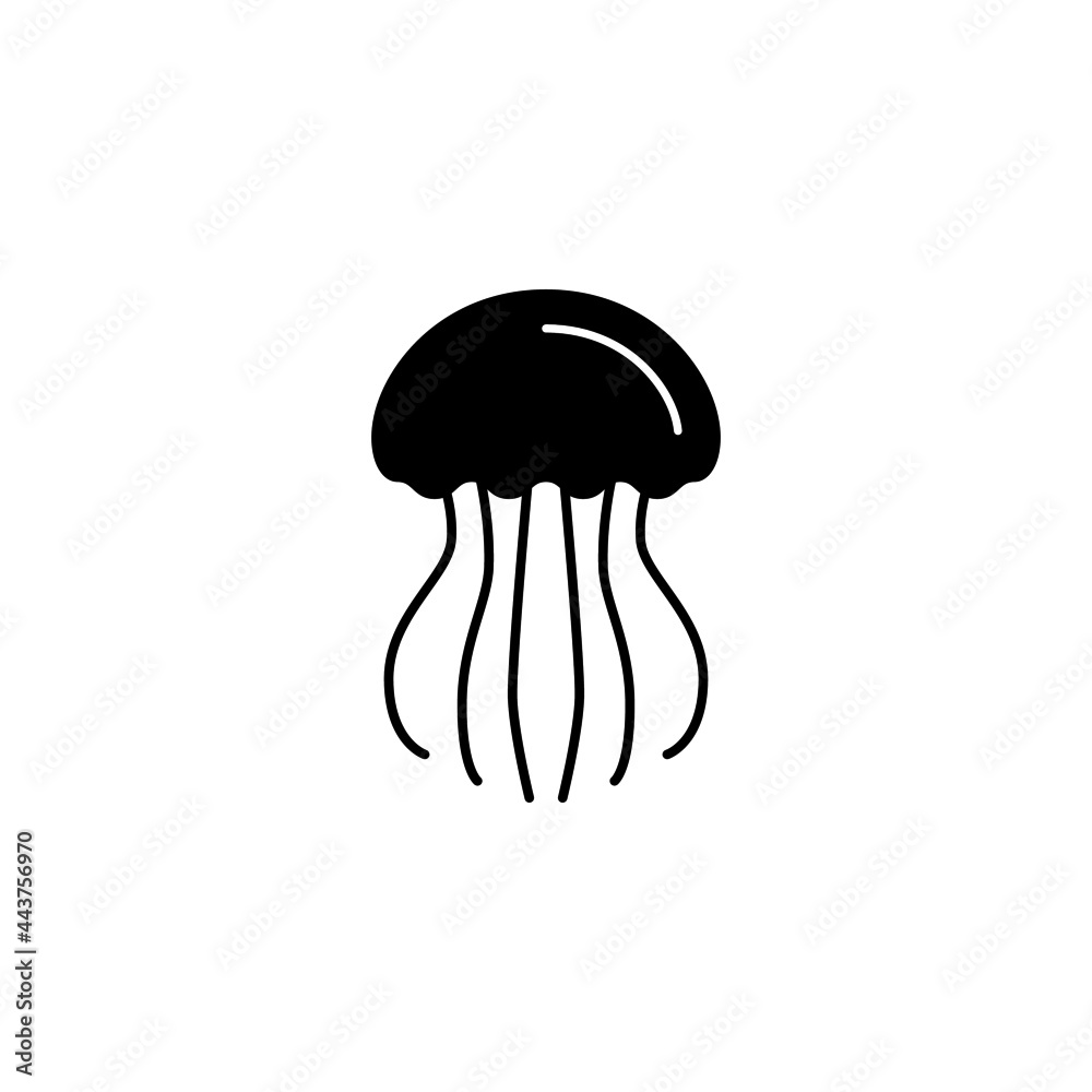 jellyfish icon in solid black flat shape glyph icon, isolated on white background  - obrazy, fototapety, plakaty 