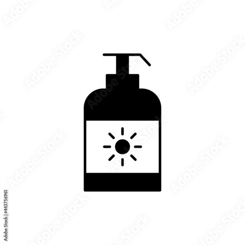 Sun Block, Sunscreen icon in solid black flat shape glyph icon, isolated on white background 