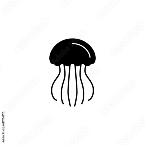 jellyfish icon in solid black flat shape glyph icon, isolated on white background 