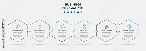 Vector Infographic design business template with icons and 6 options or steps. Can be used for process diagram, presentations, workflow layout, banner, flow chart, info graph