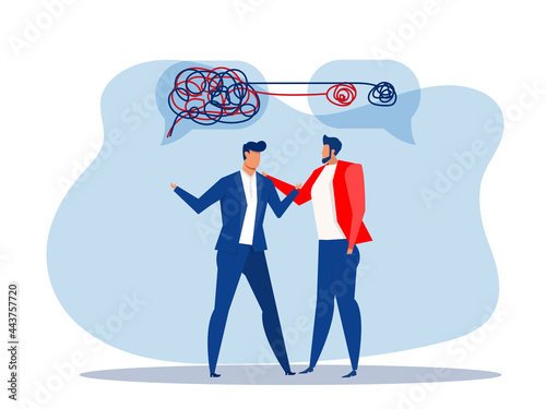 Businessman chaos with help, mental health or psychotherapy, schizophrenia concept, cognitive trap, communication or empathy, vector flat illustration photo