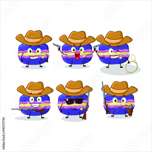 Cool cowboy grapes macaron cartoon character with a cute hat. Vector illustration