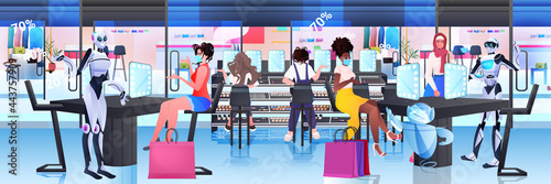 robots showing items in fashion boutique artificial intelligence technology concept