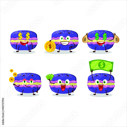 Grapes macaron cartoon character with cute emoticon bring money. Vector illustration
