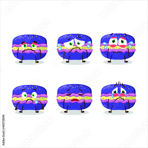 Grapes macaron cartoon character with sad expression. Vector illustration