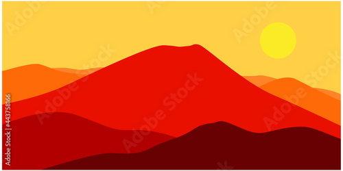 Landscape illustration, silhouettes hills and mountains vector illustration