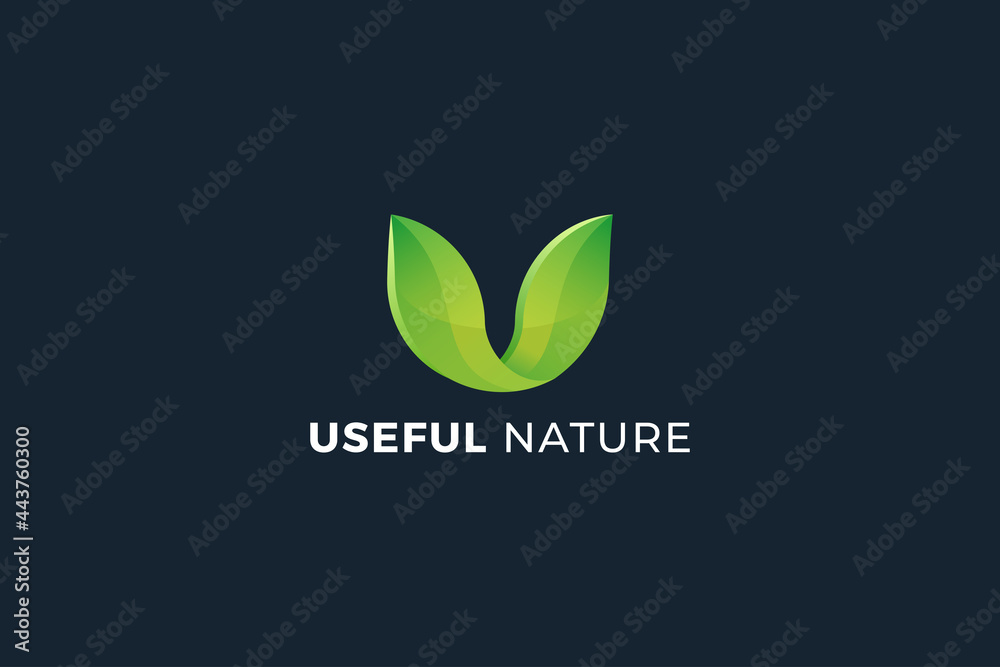 Letter U green color 3d leaf natural eco friendly logo Letter U green color 3d leaf natural eco friendly logo