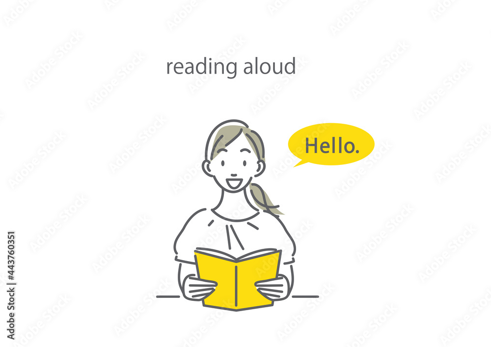 音読 英語を学ぶ女性のイラスト 語学学習方法 シンプルでお洒落な線画イラスト Stock Vector Adobe Stock