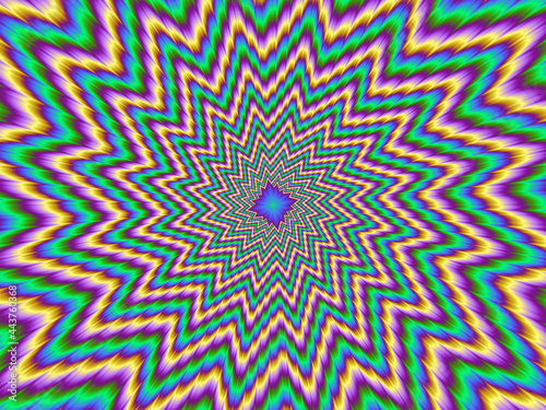 Pulsing colorful star. Motion illusion. 