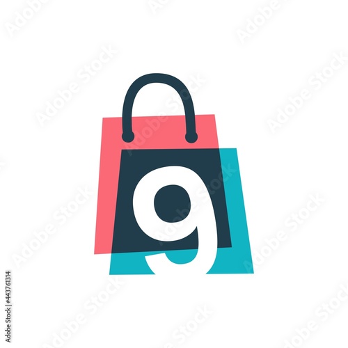 number nine 9 shop store shopping bag overlapping color logo vector icon illustration