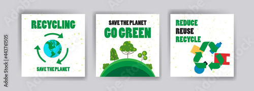 Social media post design template with character illustrations for nature, green technology, renewable energy, sustainable development and environment.