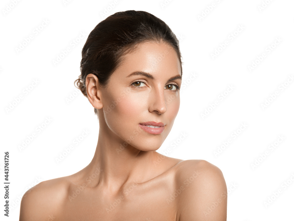 Beautiful woman healthy clean skin natural make up healthy teeth smile brunette female model Beautiful woman healthy clean skin natural make up healthy teeth smile brunette female model