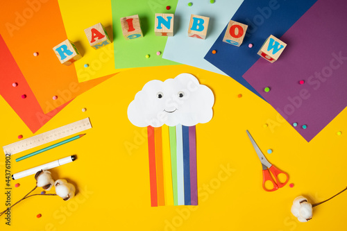 DIY children paper rainbow. Step-by-step instruction to create a rainbow of colored paper. Step 10
