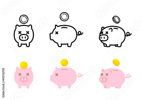 豚の貯金箱　悲しい　アイコン　イラスト