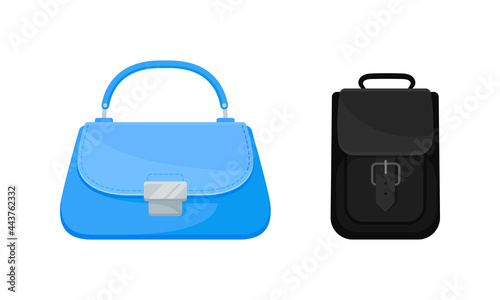 Female Handbags Made of Artificial Leather Isolated on White Background Vector Set