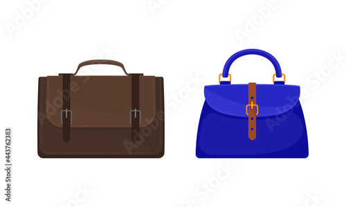 Female Handbags Made of Artificial Leather Isolated on White Background Vector Set