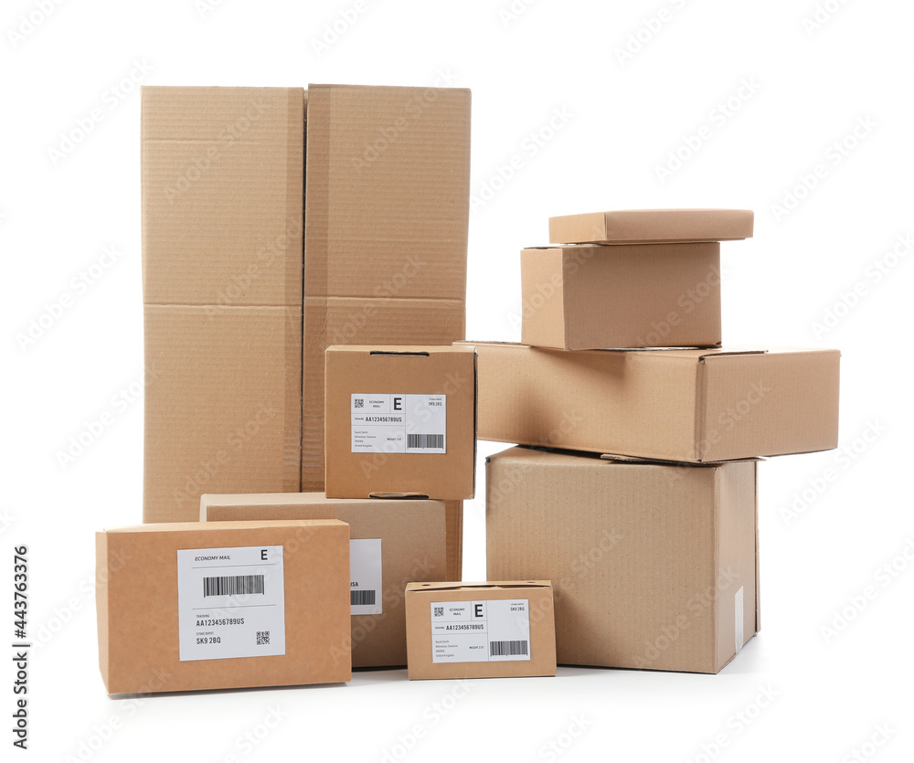 Different parcels on white background Different parcels on white background