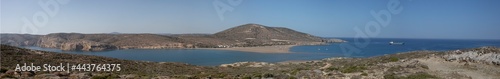 view of the junction of the Aegean and Mediterranean seas on the island of Rhodes in Greece