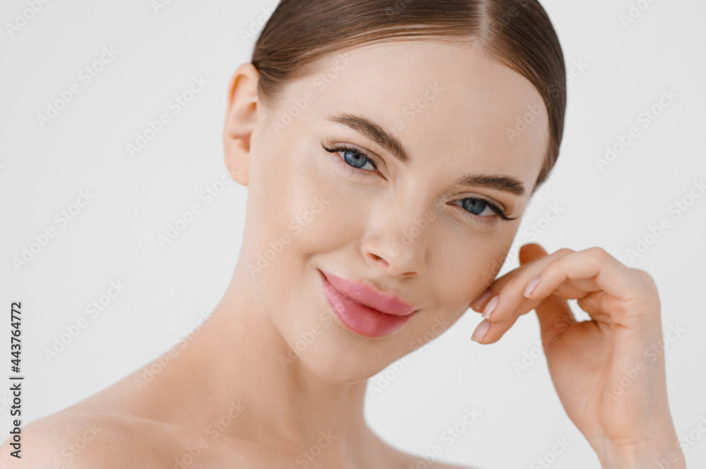 Beautiful woman face healthy skin natural make up lips close up blue eyes Beautiful woman face healthy skin natural make up lips close up blue eyes