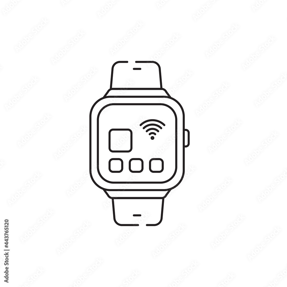 Smartwatch icon with black line design isolated on white background Smartwatch icon with black line design isolated on white background