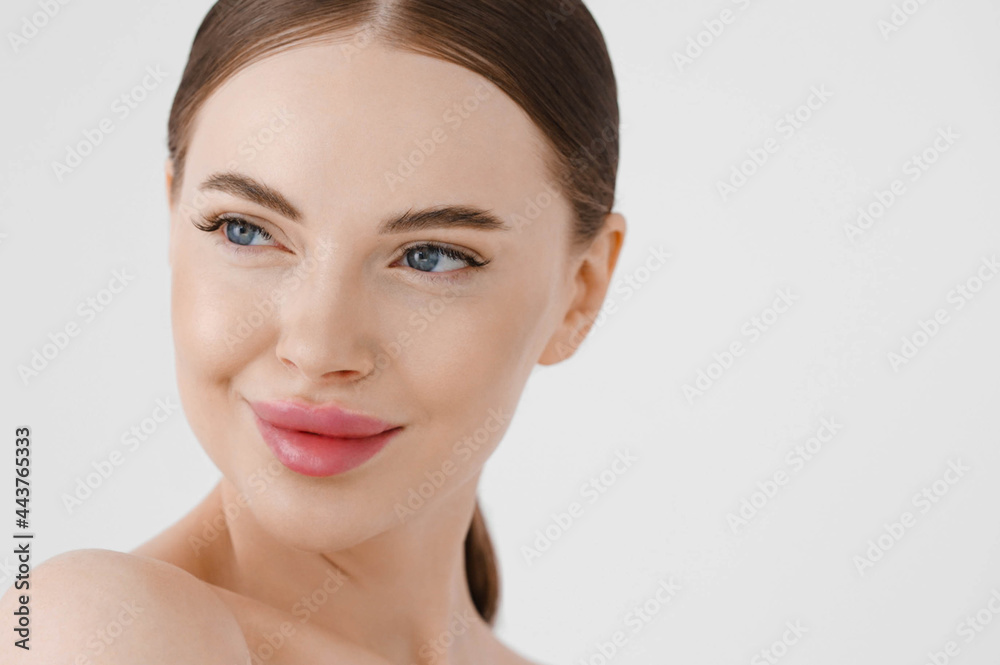 Beautiful woman face healthy skin natural make up lips close up blue eyes Beautiful woman face healthy skin natural make up lips close up blue eyes
