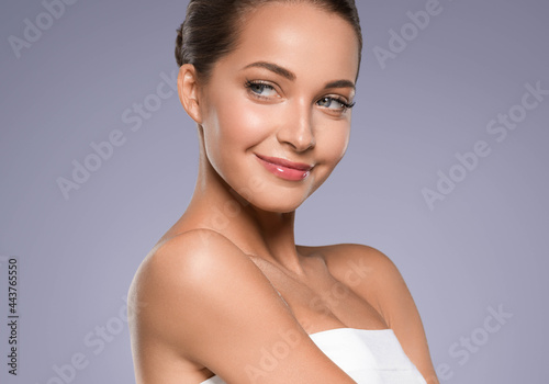 Beautiful woman face healthy skin care natural beauty close up 