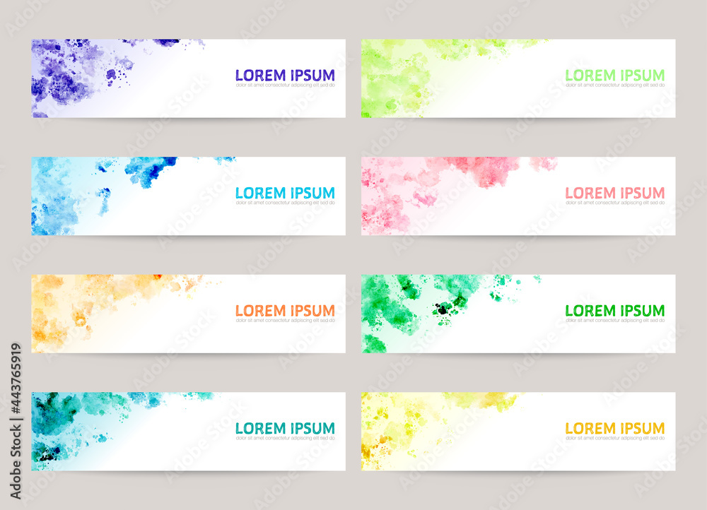 set for banners template. colorful watercolor splash background