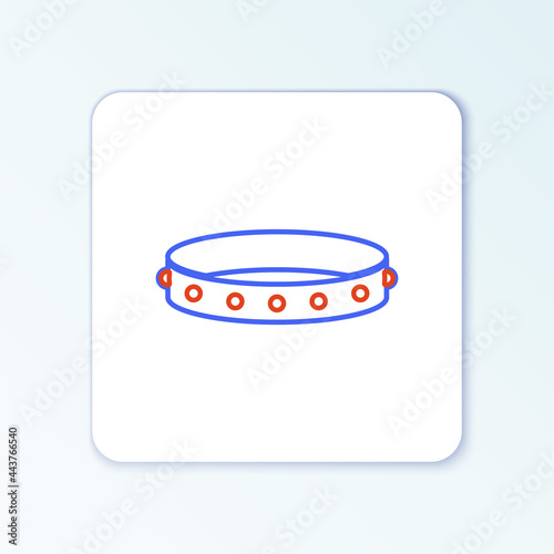 Line Leather fetish collar with metal spikes on surface icon isolated on white background. Fetish accessory. Sex toy for men and woman. Colorful outline concept. Vector