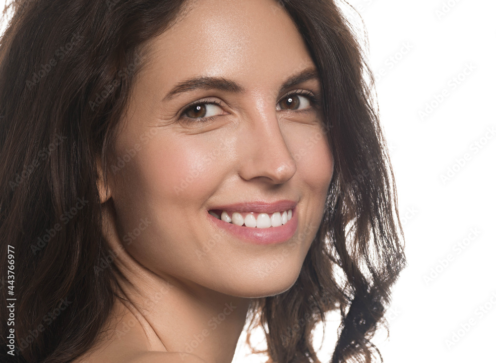 Beautiful woman face healthy clean skin spa cosmetic concept isolated on white healthy teeth smile Beautiful woman face healthy clean skin spa cosmetic concept isolated on white healthy teeth smile