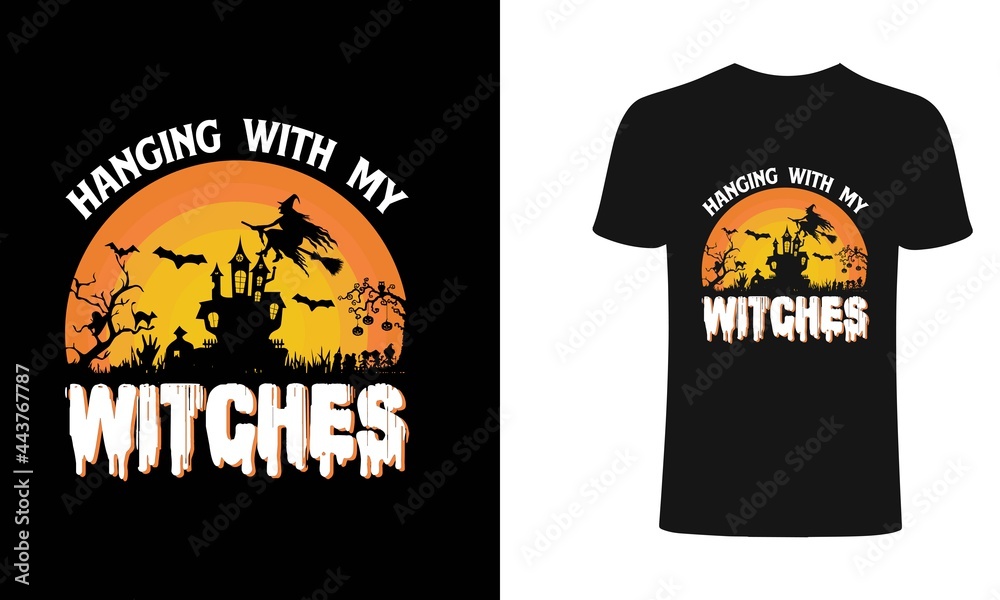 Halloween with my Witches T-Shirt Design, Vector Graphic, illustration. Halloween vector t-shirt design. Horns head devil, Halloween horror, ghost t-shirt design. Beautiful and eye-catching vector.