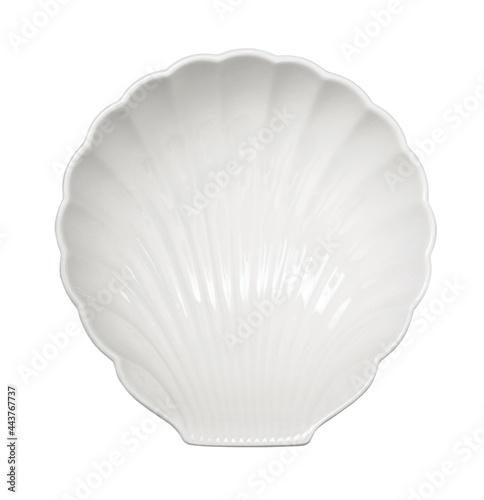 Decorative porcelain shell plate, seafood dishes isolated on white background