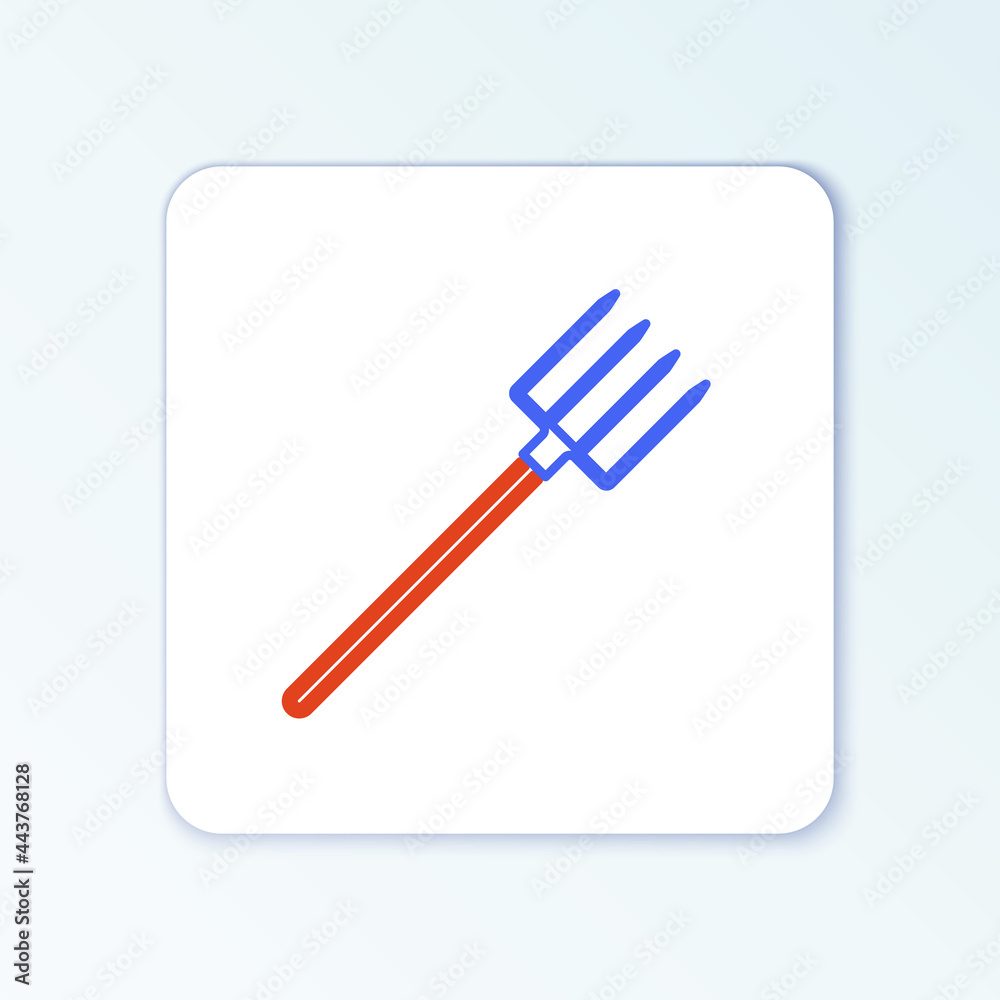 Line Garden pitchfork icon isolated on white background. Garden fork sign. Tool for horticulture, agriculture, farming. Colorful outline concept. Vector Line Garden pitchfork icon isolated on white background. Garden fork sign. Tool for horticulture, agriculture, farming. Colorful outline concept. Vector