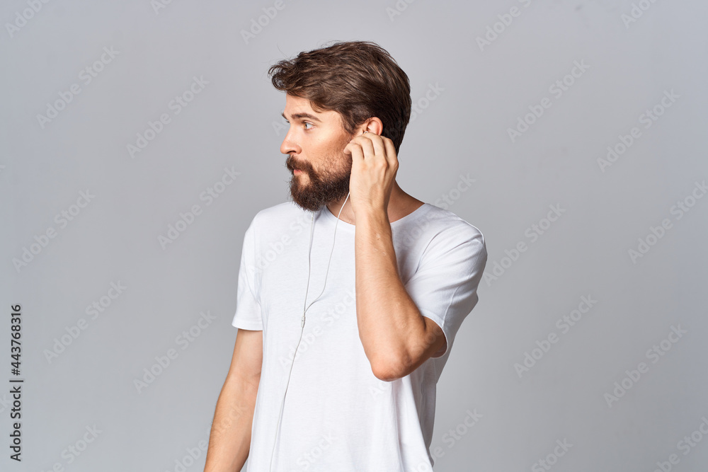 bearded man in white t-shirt emotions posing fun joy bearded man in white t-shirt emotions posing fun joy