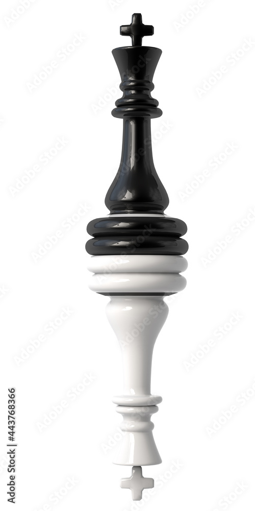 Black and white chess king turned upside down. Isolated on white background. 3d illustration. Black and white chess king turned upside down. Isolated on white background. 3d illustration.