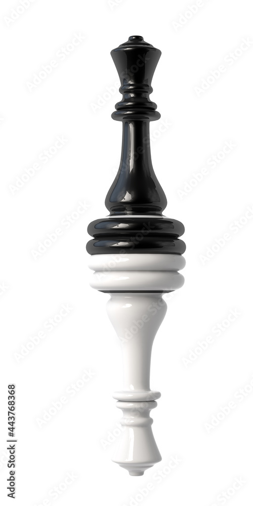 Black and white chess queen turned upside down. Isolated on white background. 3d illustration. Black and white chess queen turned upside down. Isolated on white background. 3d illustration.