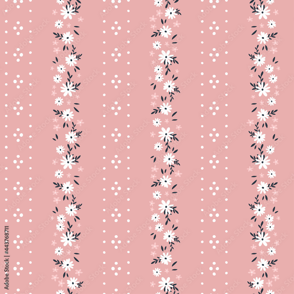 Lovely hand drawn floral seamless pattern, cute doodle flowers and dotted lines, great for textiles, wrapping, banners, cloth, surface - vector design