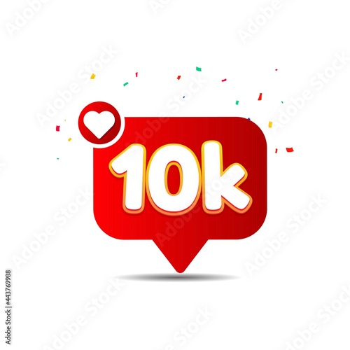 10K Followers, speech bubble. Banner, speech bubble, sticker concept, Memphis geometric style with text 10K followers. Explosion design banner for social network, web, Vector Illustration