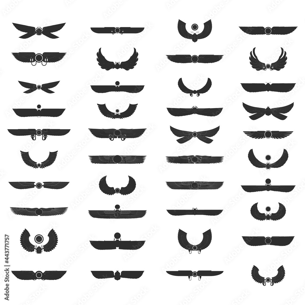 vector monochrome icon set with ancient egyptian symbol Winged sun for your project vector monochrome icon set with ancient egyptian symbol Winged sun for your project