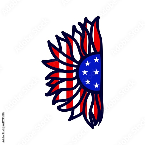 Vertical monogram Sunflower color of american flag. Vector illustration. 4th of july, Independence day.