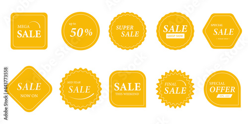 Set of Sale badges. Special offer tags and labels. Template banner shopping badges. Special offer, sale, discount, shop, black friday. Vector illustration.