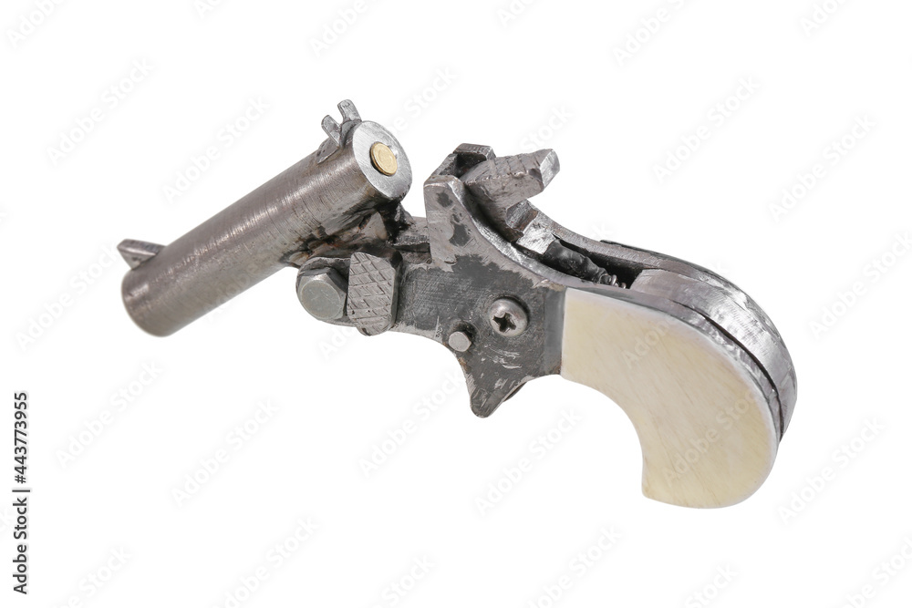 derringer gun handmade isolated on white ,clipping path included for design. derringer gun handmade isolated on white ,clipping path included for design.
