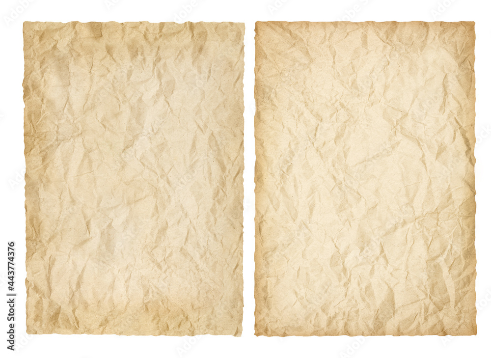 Old paper brown sheet isolated on white  ,clipping path included for design.