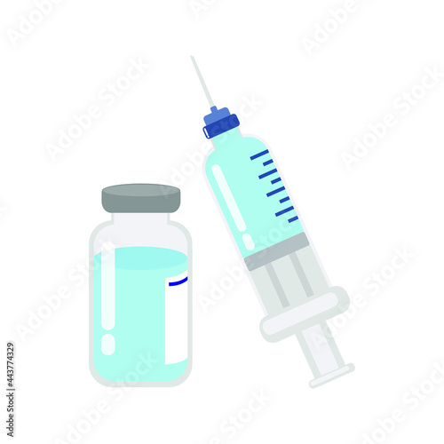 Vector of vaccine bottle and medical syringe illustration. Vaccination fight coronavirus (2019-nCoV), against COVID-19, Protection from viruses attack, isolated on white background 