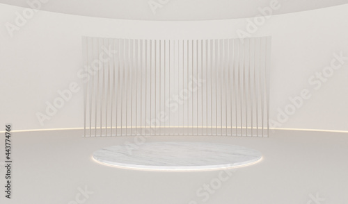 Fototapeta Naklejka Na Ścianę i Meble -  Luxury parametric abstract architectural minimalistic background. Contemporary showroom. Modern exhibition stand. Empty gallery. Backlight. Polygonal graphic design. 3D rendering.